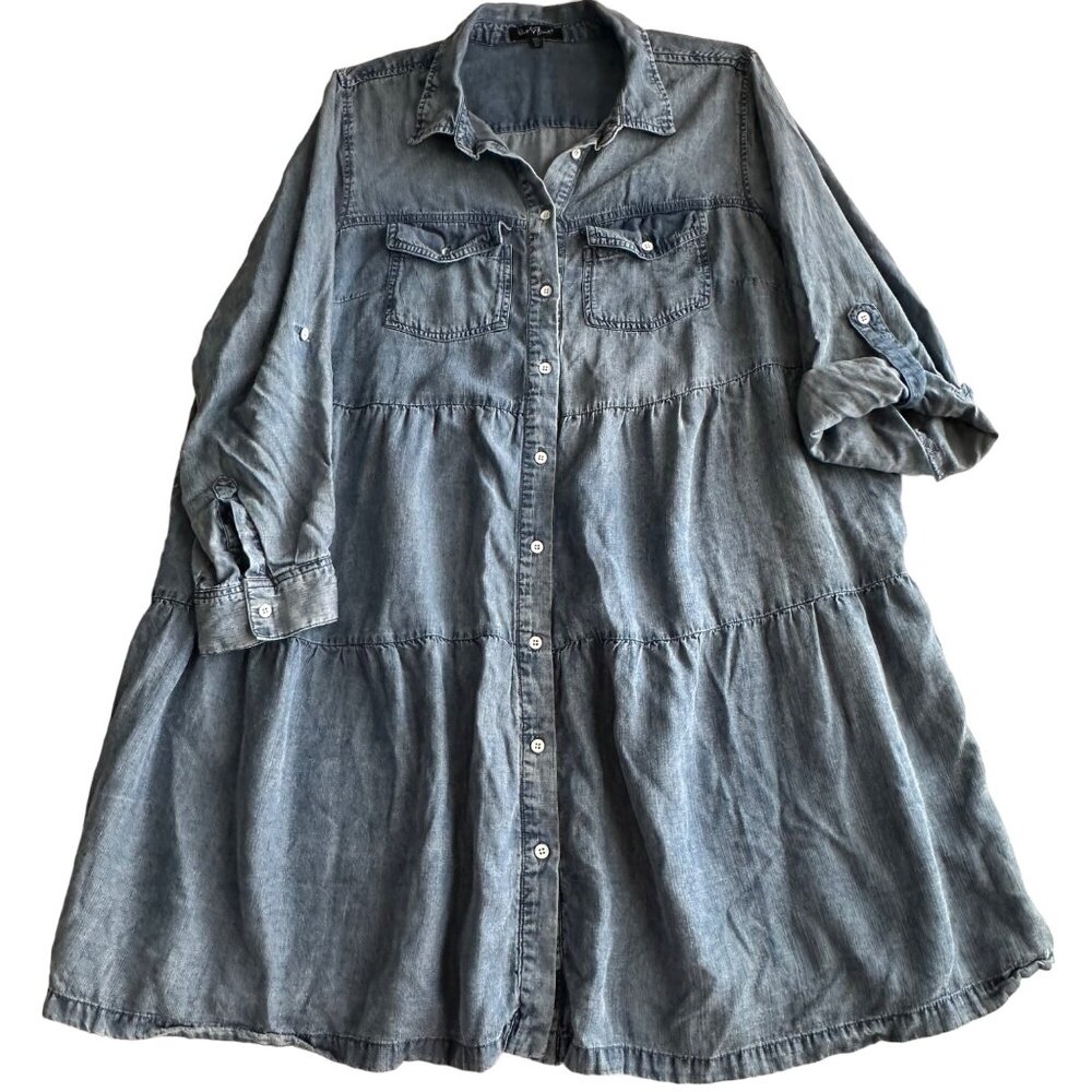 Velvet Heart Women’s 2x Ruffled Shirt Tiered Tencel Denim Chambray Soft Flowy Dr